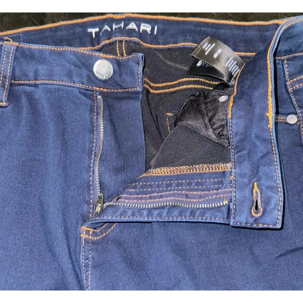 TAHARI Jeans Denim Dark Blue Wash‎ Skinny Stretch Comfort Classic Size 16W EUC